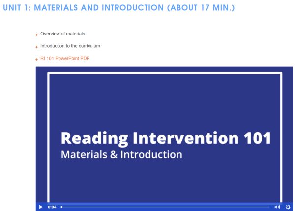 Reading Intervention 101 (RI 101) Online Course